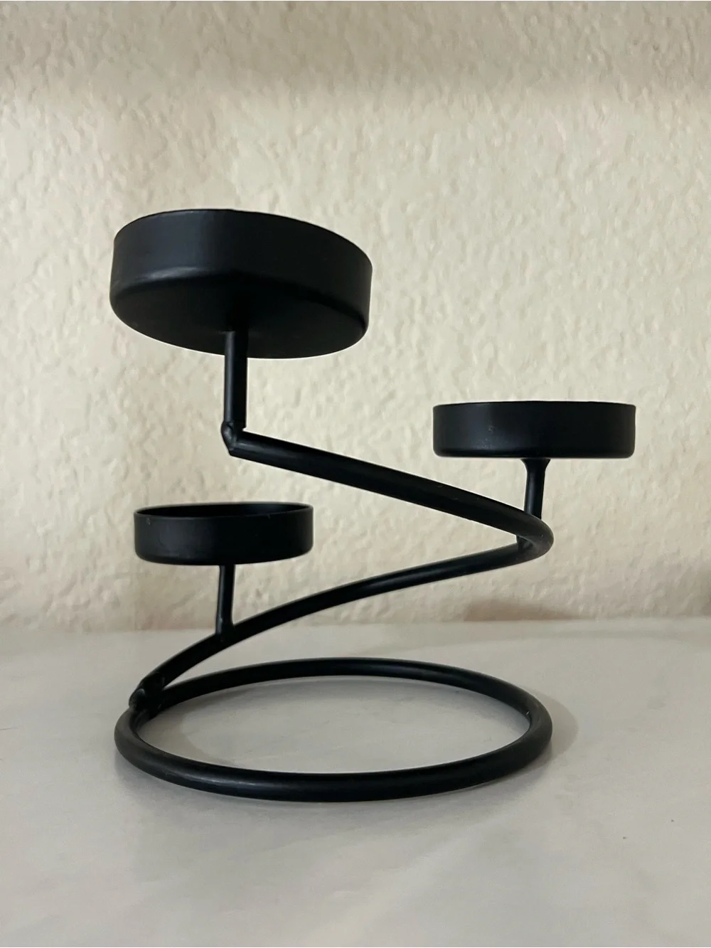 Black 3-Tier Spiral Black Wrought Iron Candle Holder